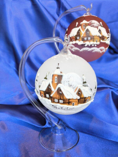 Vánoční skleněný svícen ZÁVĚSNÁ KOULE HŮRKA 11 cm, 1 ks (více barevných variant)